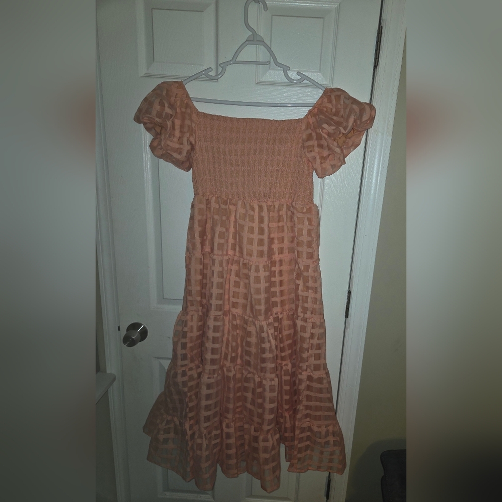 Pink Gingham Off-Shoulder Dress